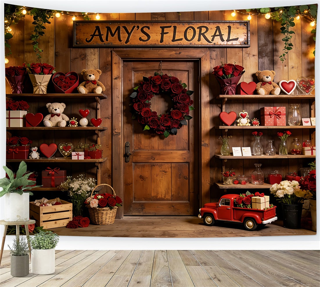 Teddy Bears Valentine Backdrop Rustic Floral Shop Romantic Backdrop UK LXX512-57