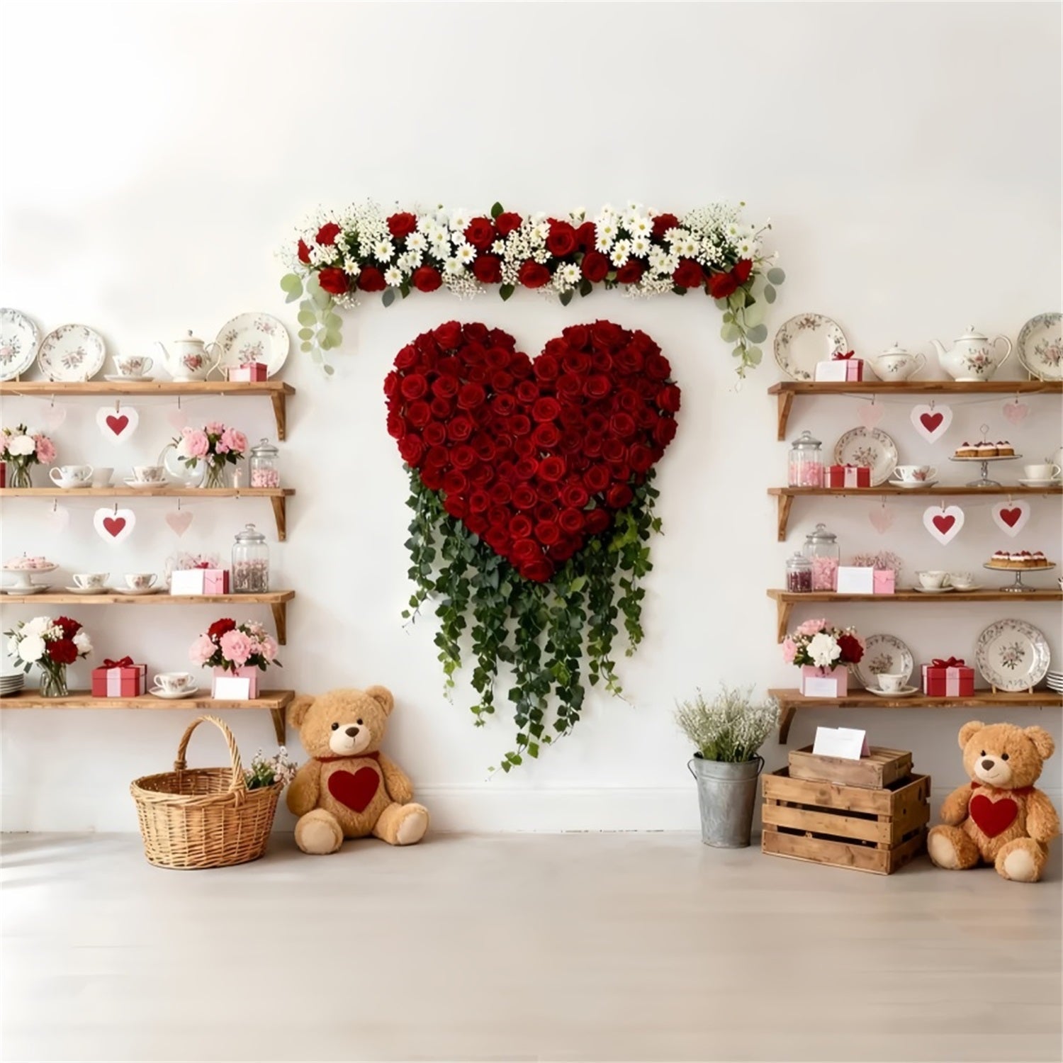 Valentine Backdrop Teddy Bears Tea Cabinet Red Rose Heart Backdrop UK LXX512-58