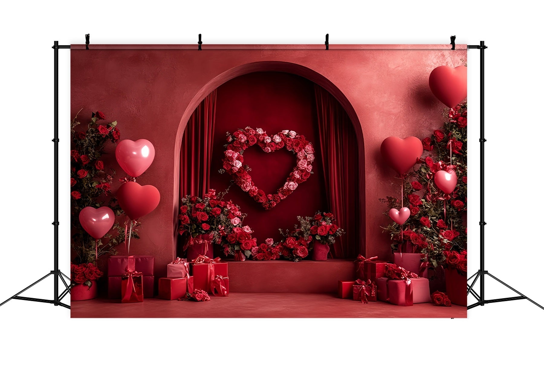 Red Roses Backdrop Love Heart Arch Alcove Heart Balloon Backdrop UK LXX512-59