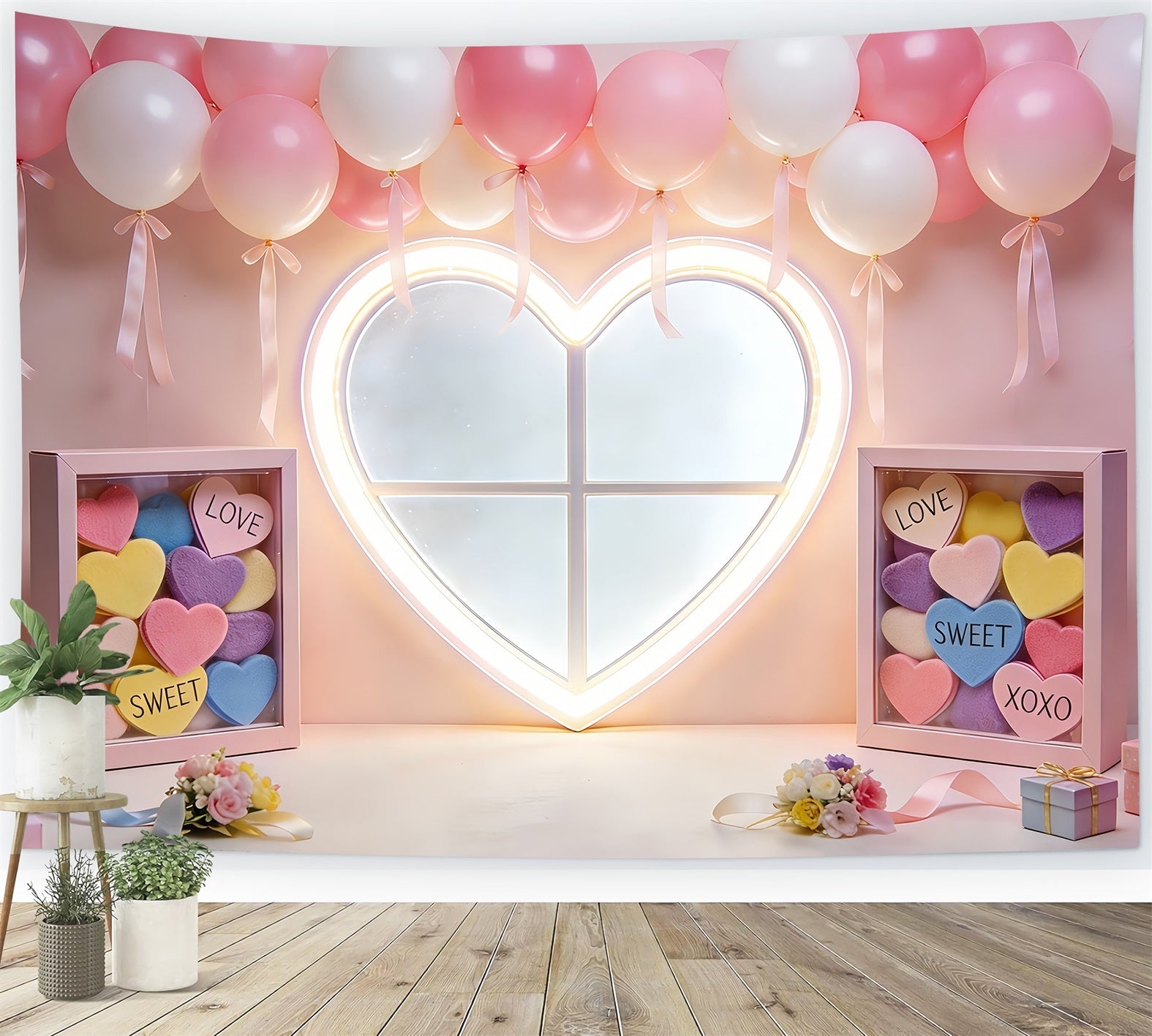 Heart Backdrop Soft Blush Balloon Heart Pink Valentine Backdrop UK LXX512-62