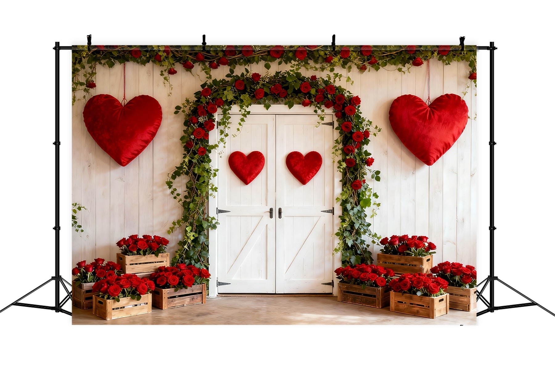 Rustic Farmhouse Valentine Backdrop Rose Floral Arch Hearts Backdrop UK LXX512-63