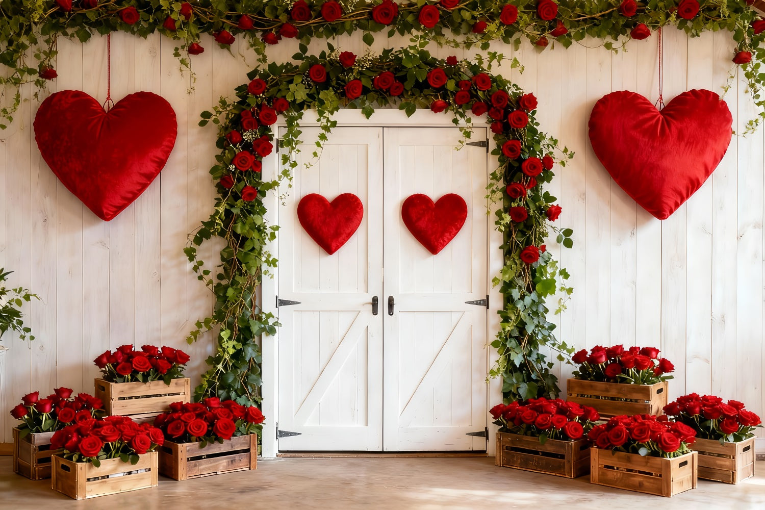 Rustic Farmhouse Valentine Backdrop Rose Floral Arch Hearts Backdrop UK LXX512-63