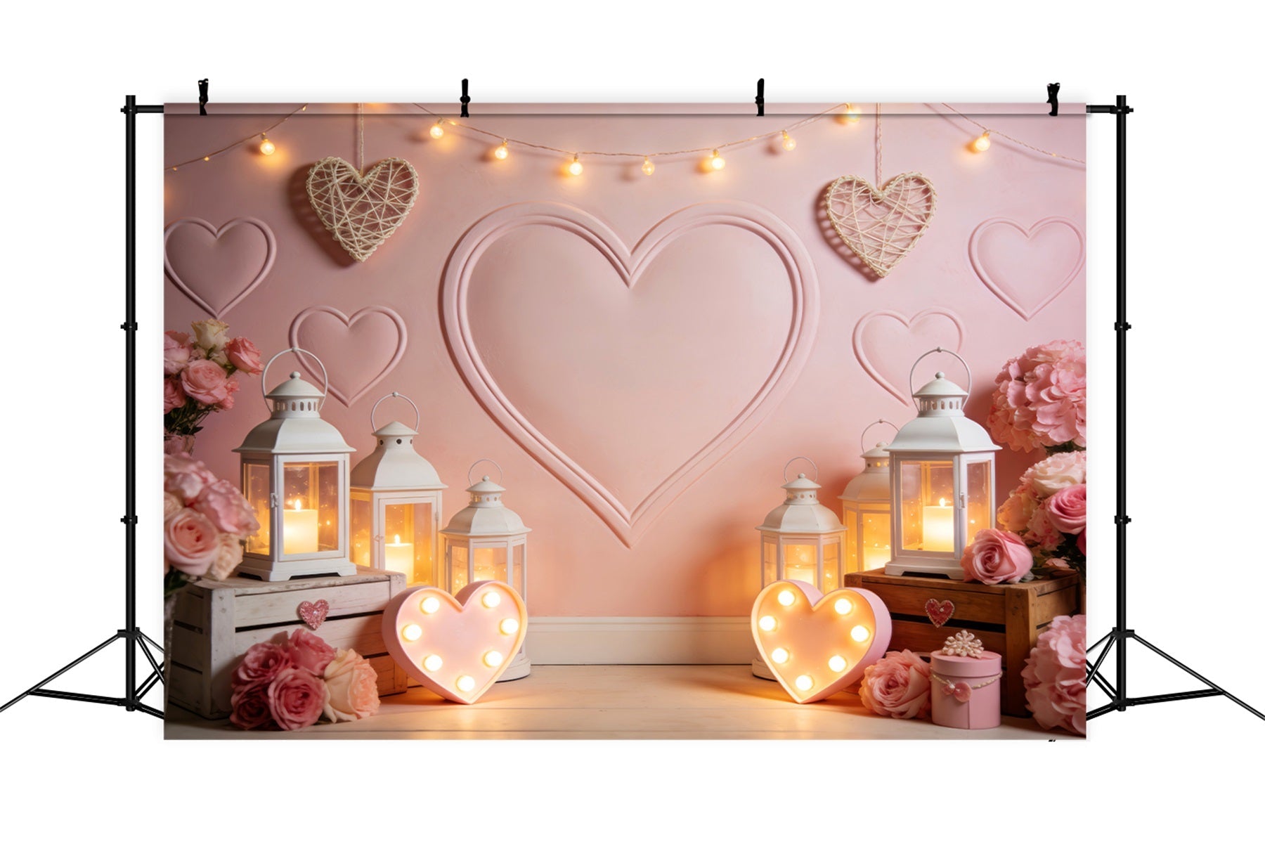 Heart Backdrop Lantern Glow Candlelight Room Pink Valentine Backdrop UK LXX512-65