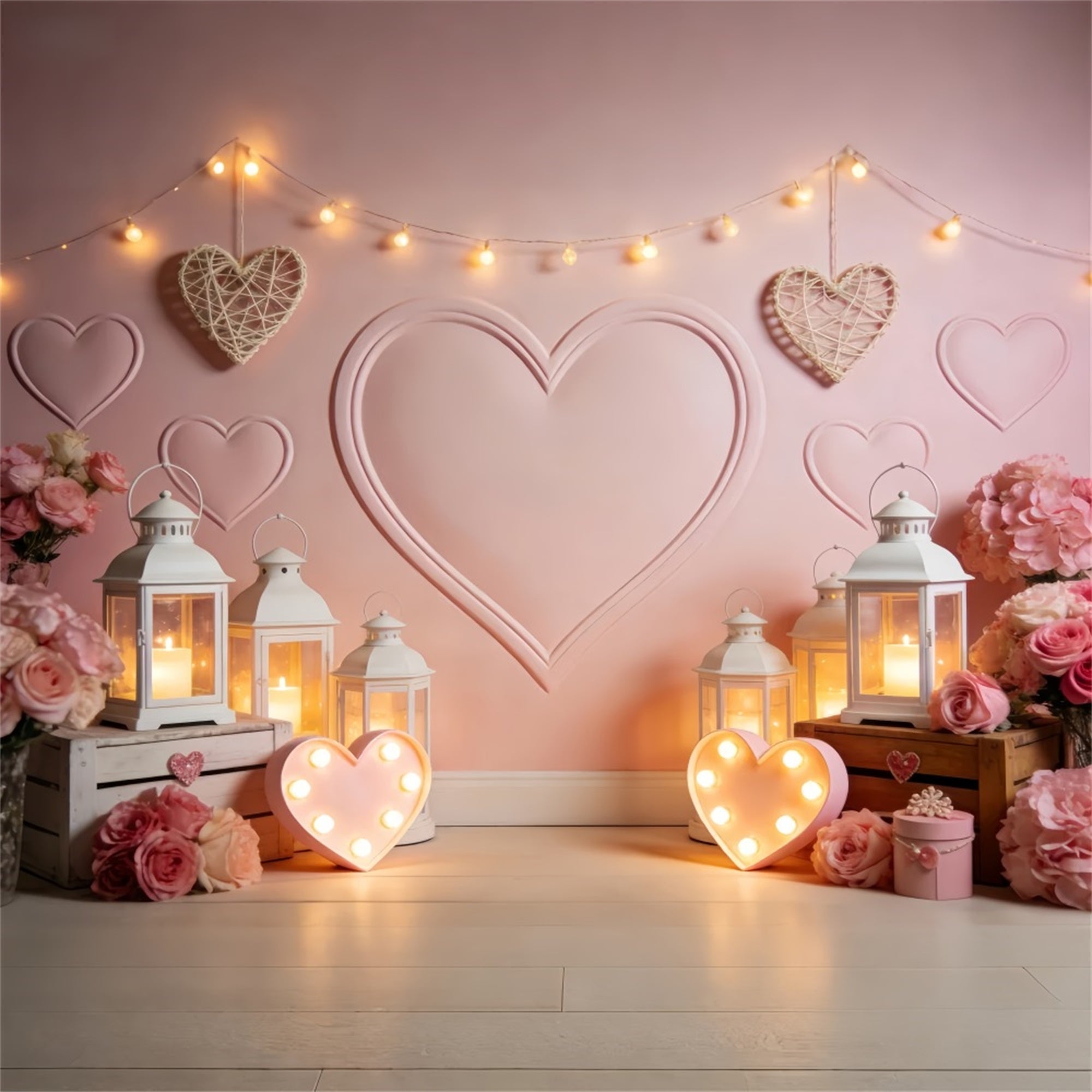 Heart Backdrop Lantern Glow Candlelight Room Pink Valentine Backdrop UK LXX512-65