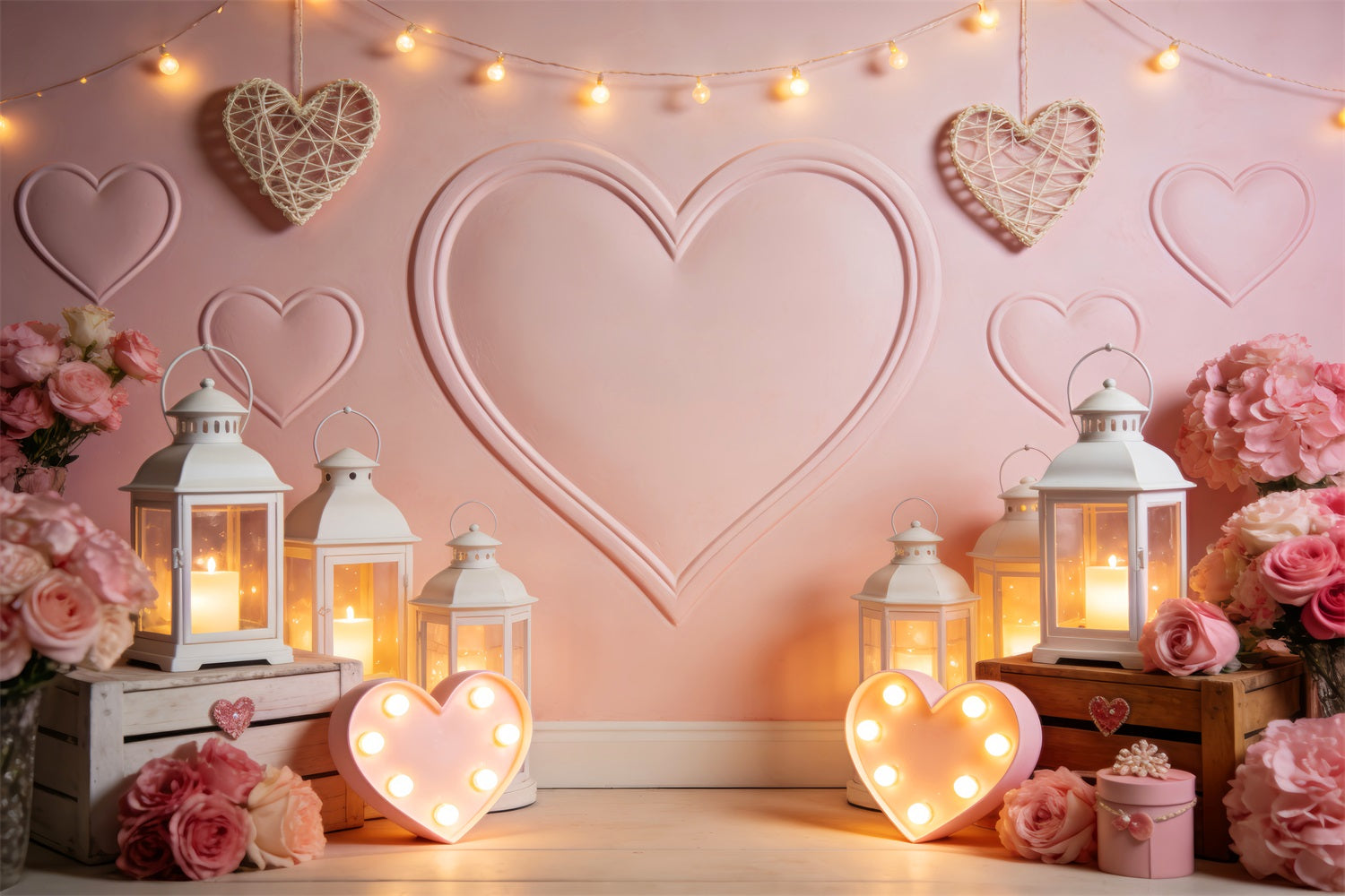 Heart Backdrop Lantern Glow Candlelight Room Pink Valentine Backdrop UK LXX512-65