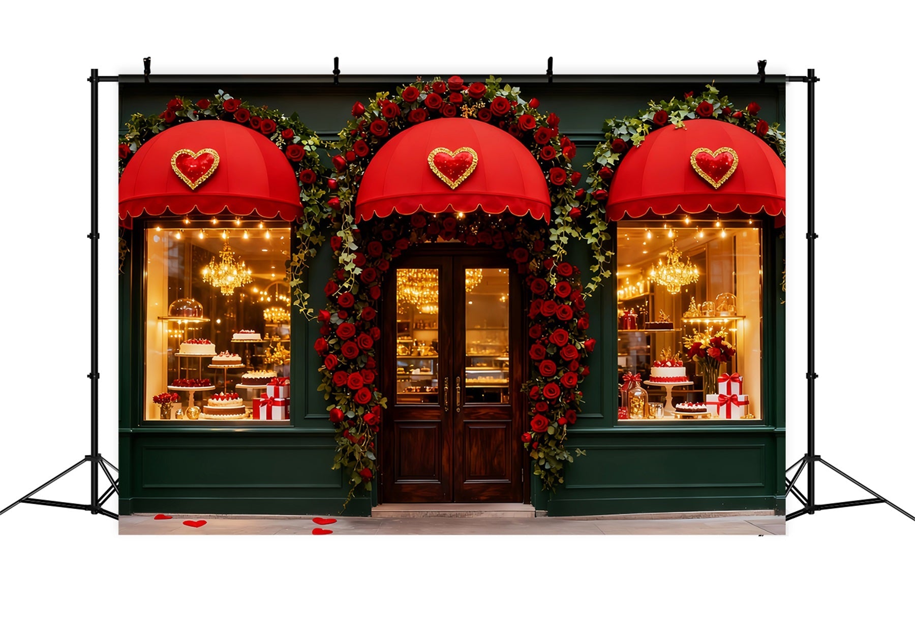 Romantic Backdrop Rose Heart Candy Shop Valentine's Day Backdrop UK LXX512-67