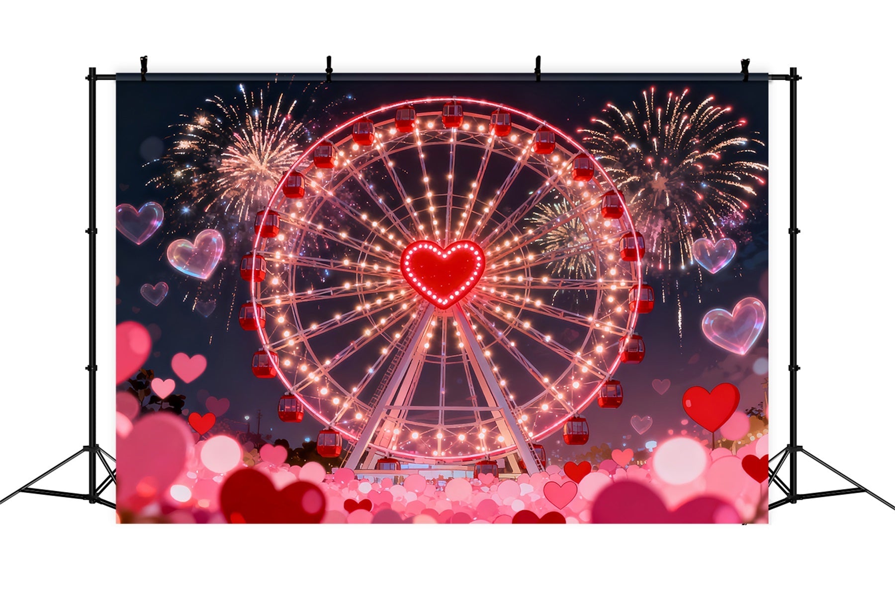 Glitter Valentine Backdrop Firework Heart Ferris Wheel Heart Backdrop UK LXX512-68