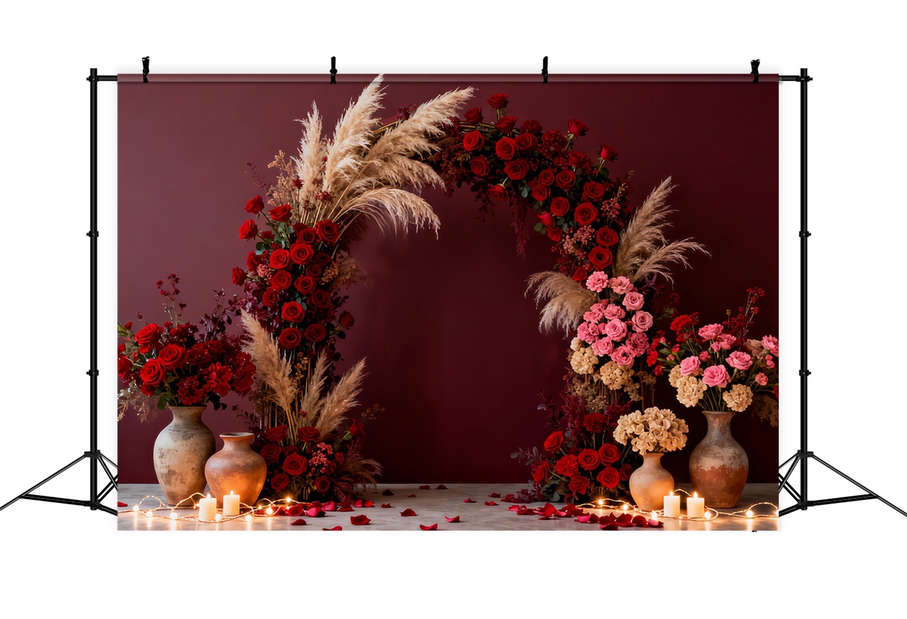 Boho Floral Valentine Backdrop Romantic Candlelight Room Red Rose Backdrop UK LXX512-69