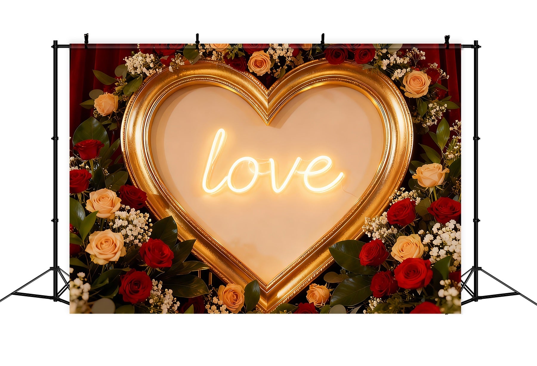 Red Roses Backdrop Neon Love Signs Floral Heart Backdrop UK LXX512-70