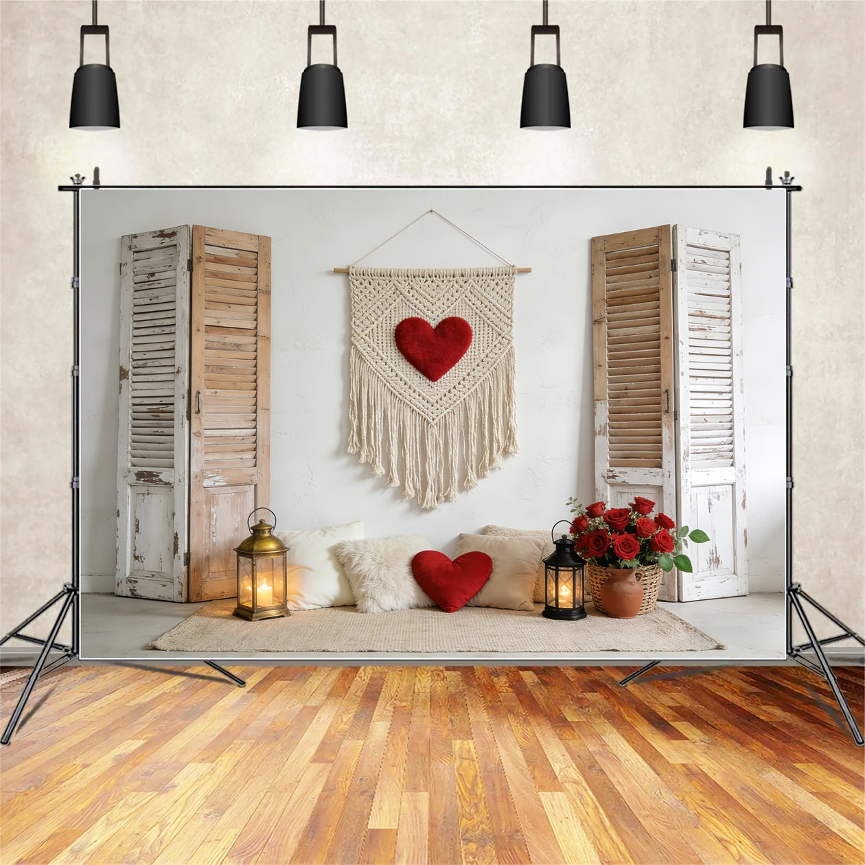 Love Backdrops Rustic Shutter Macrame Heart Boho Floral Valentine Backdrop UK LXX512-72