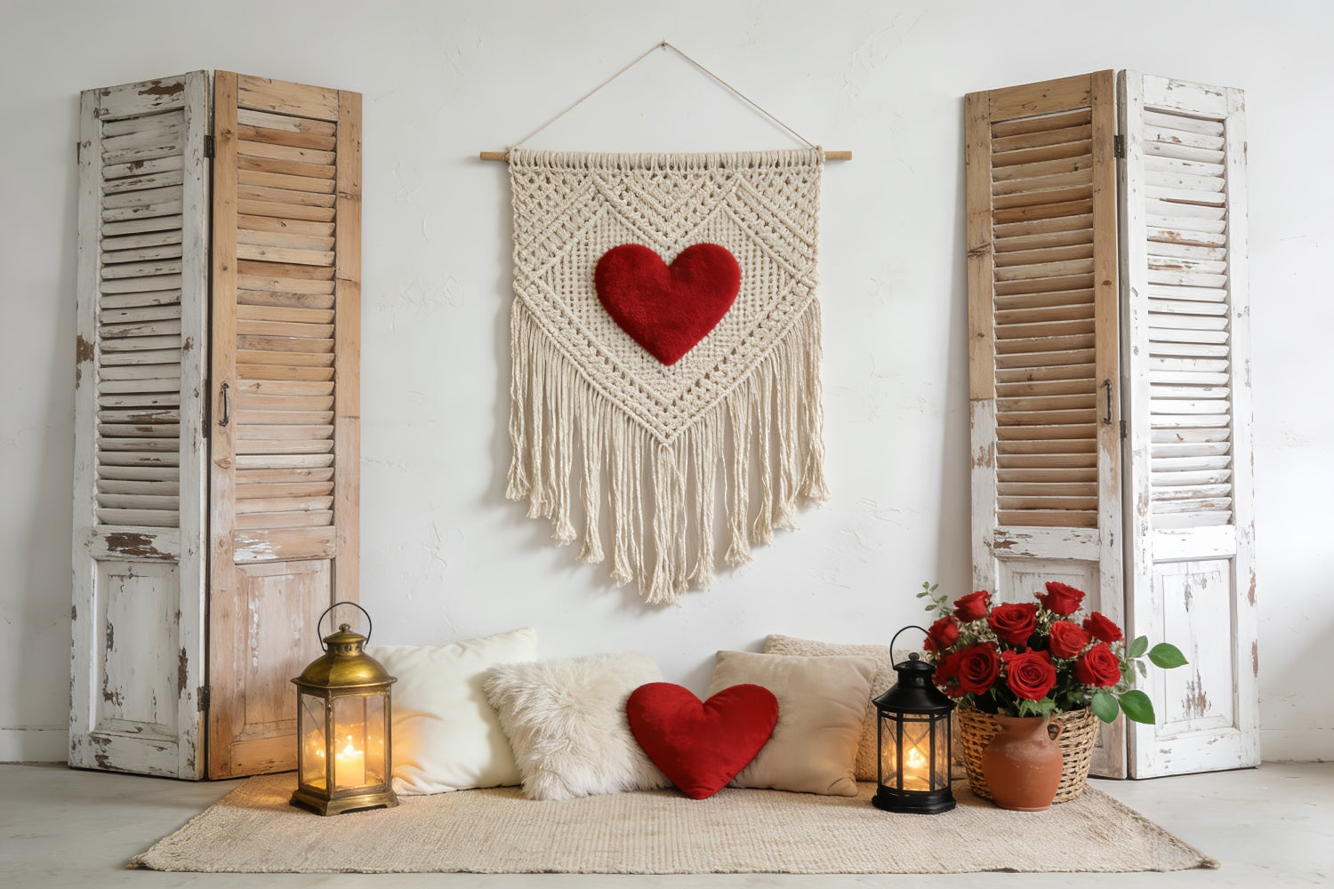 Love Backdrops Rustic Shutter Macrame Heart Boho Floral Valentine Backdrop UK LXX512-72