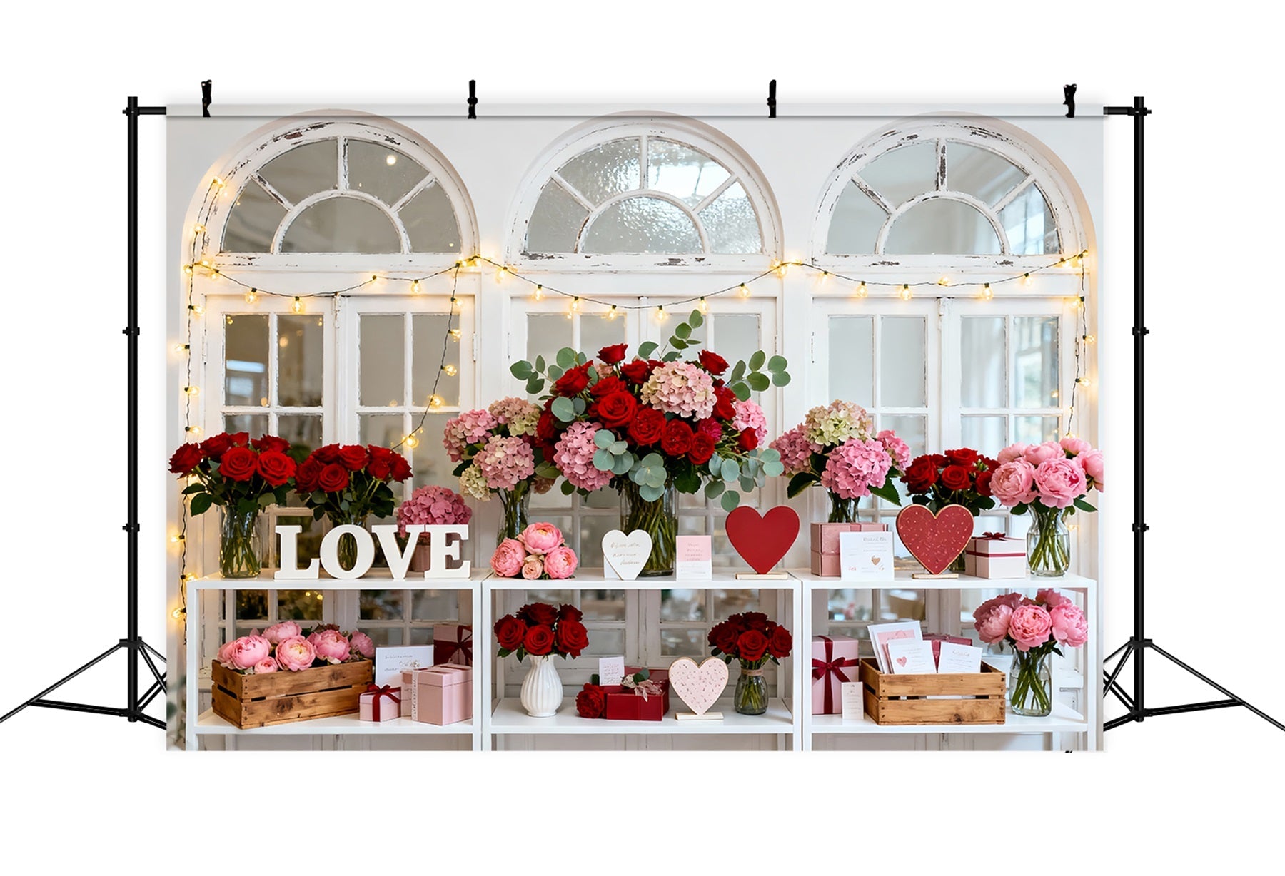 Valentine's Day Backdrop Vintage Window Floral Display Love Backdrops UK LXX512-73