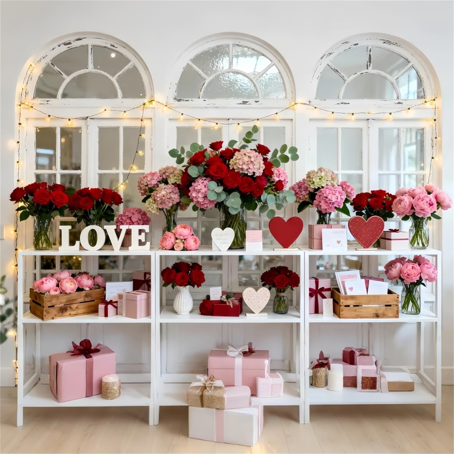 Valentine's Day Backdrop Vintage Window Floral Display Love Backdrops UK LXX512-73
