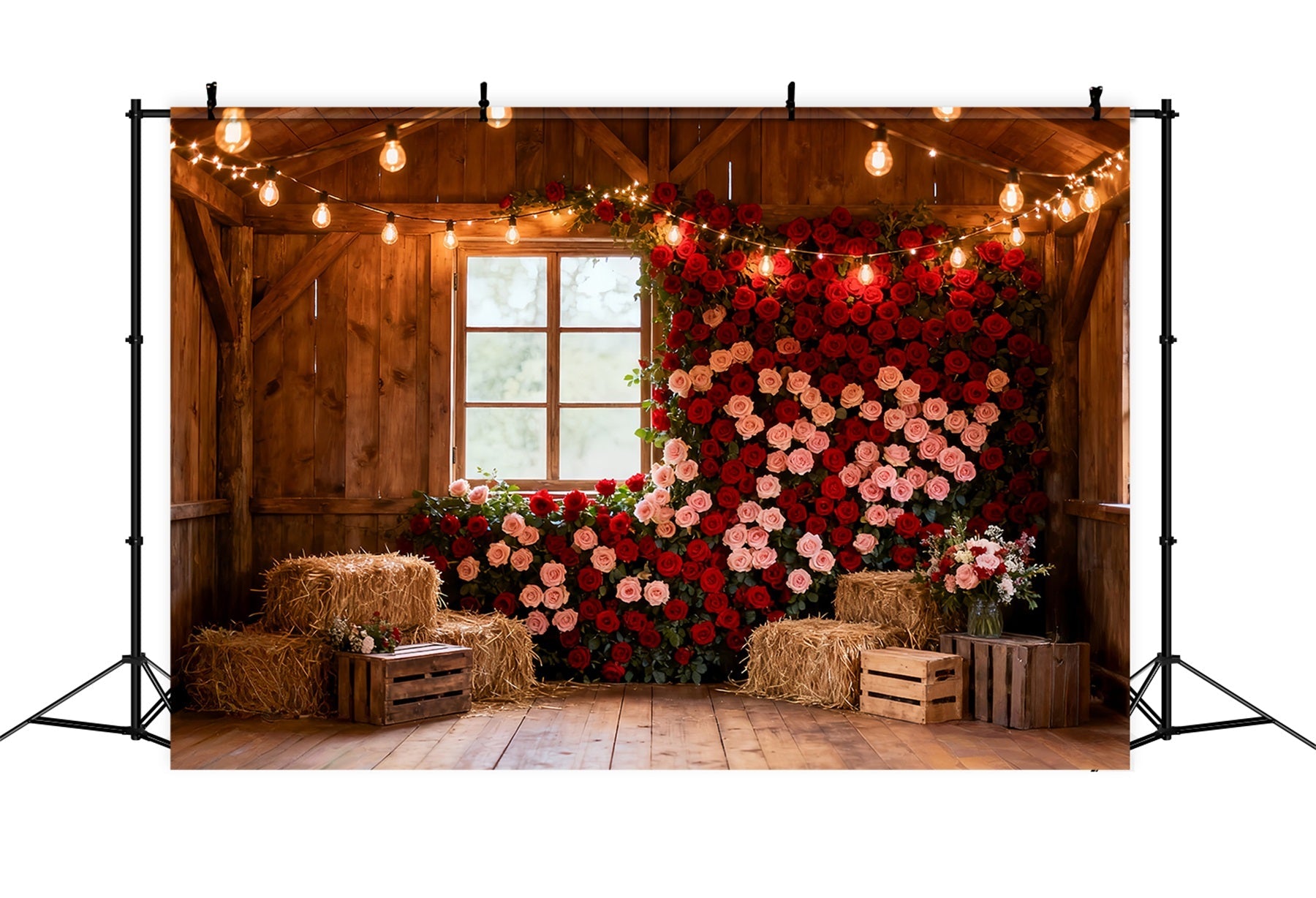 Red Rose Wall Backdrop Rustic Farmhouse Barn Valentines Day Backdrop UK LXX512-75