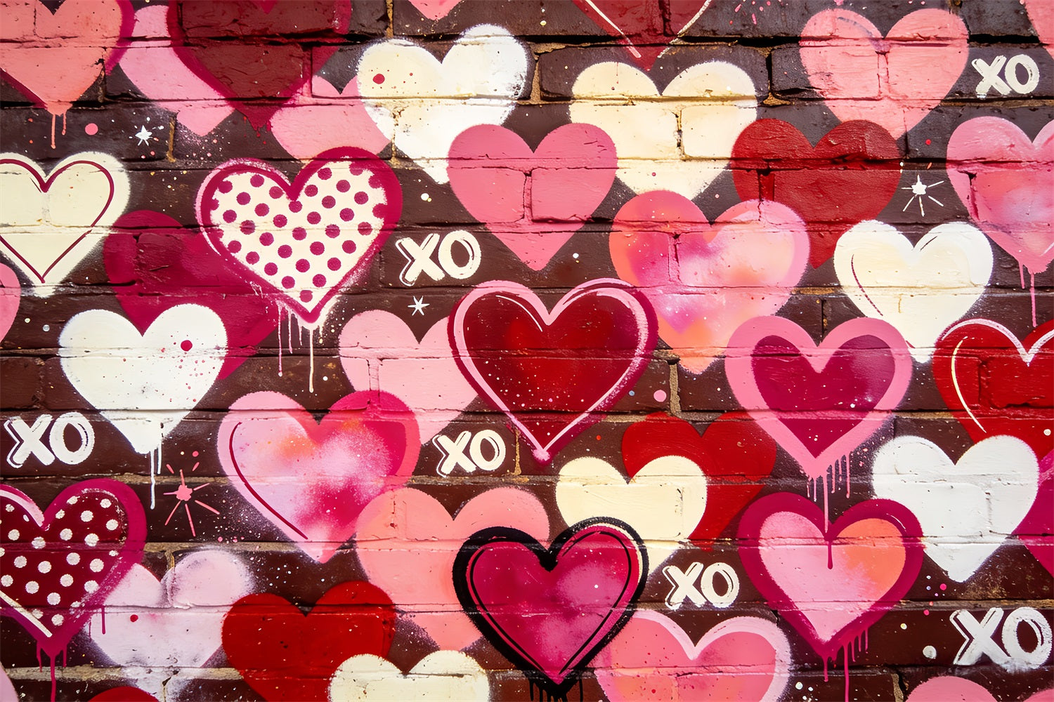XOXO Backdrop Graffiti Heart Brick Wall 90s Valentine Backdrop UK LXX512-78