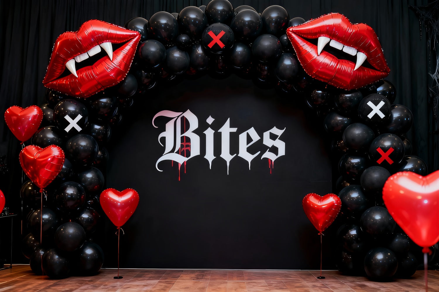 Kissing Lips Backdrop Gothic Vampire Heart Balloon Arch 90s Valentine Backdrop UK LXX512-80