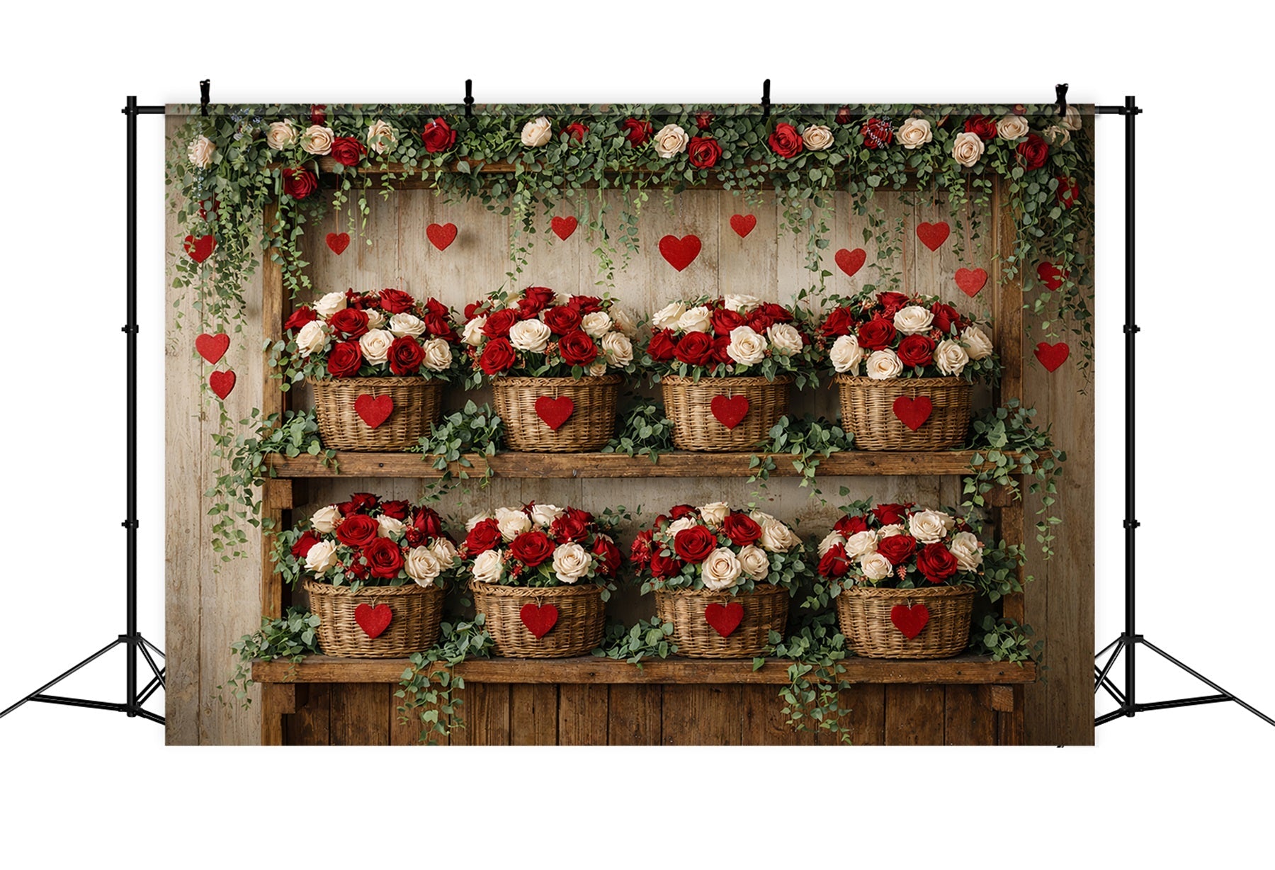 Red Roses Backdrop Rustic Farmhouse Floral Wall Simple Valentine Backdrop UK LXX512-87