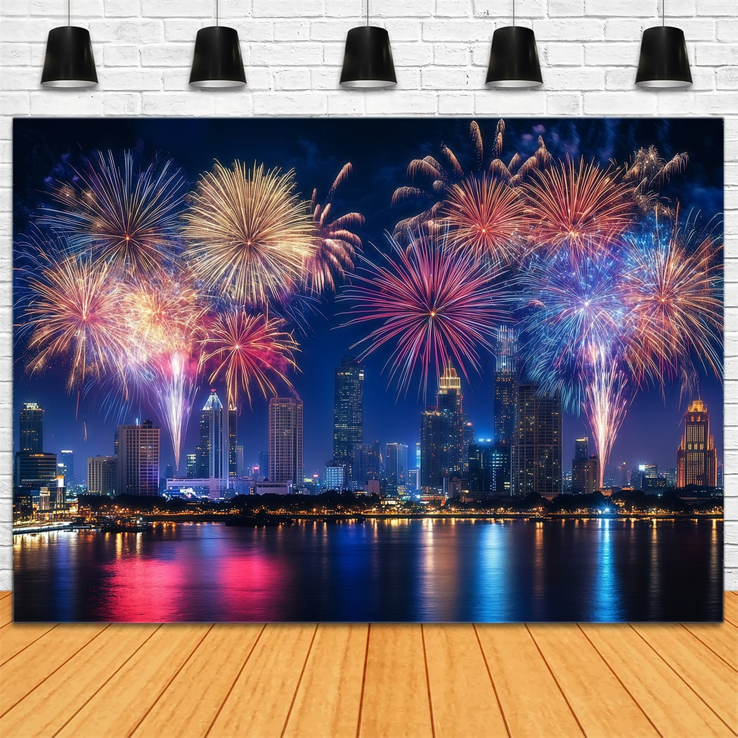 New Year Photo Backdrop Colorful Fireworks Cityscape City Night Backdrop UK LXX512-9