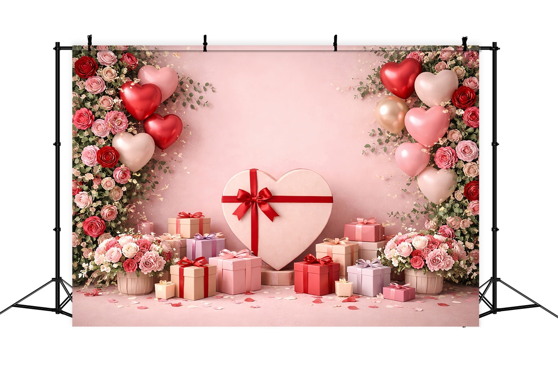 Pink Valentine Backdrop Heart Balloons Gift Boxes Love Backdrops UK LXX512-90