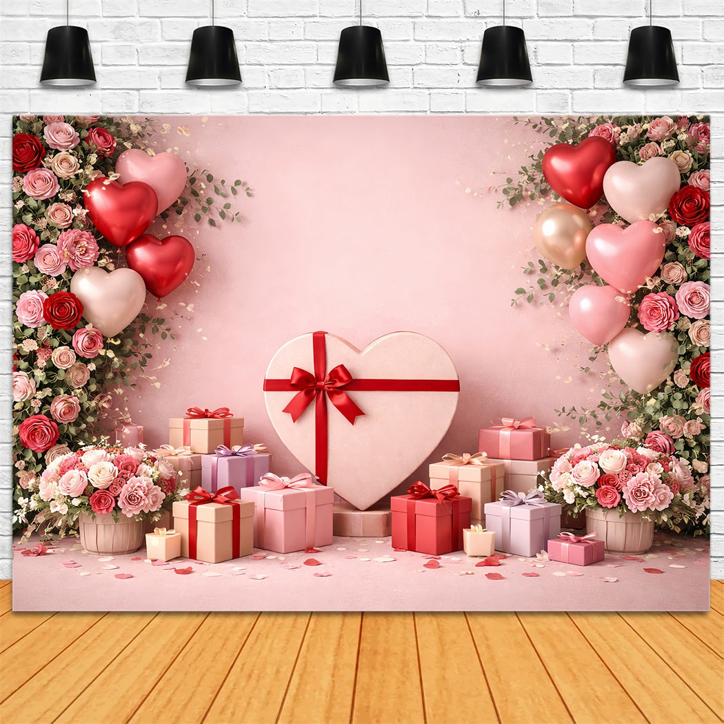 Pink Valentine Backdrop Heart Balloons Gift Boxes Love Backdrops UK LXX512-90