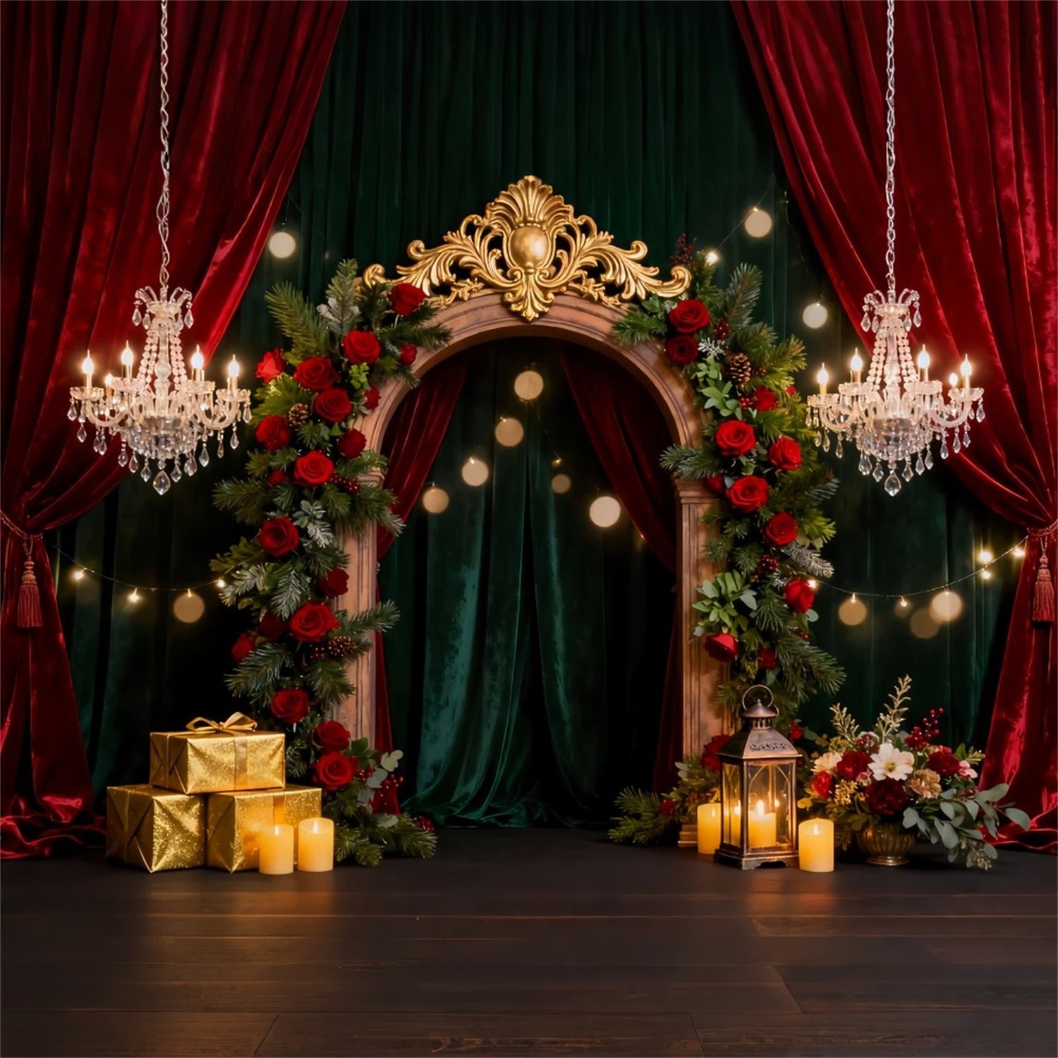 Romantic Backdrop Opulent Rose Arch Elegance Gift Box Valentine Backdrop UK LXX512-94