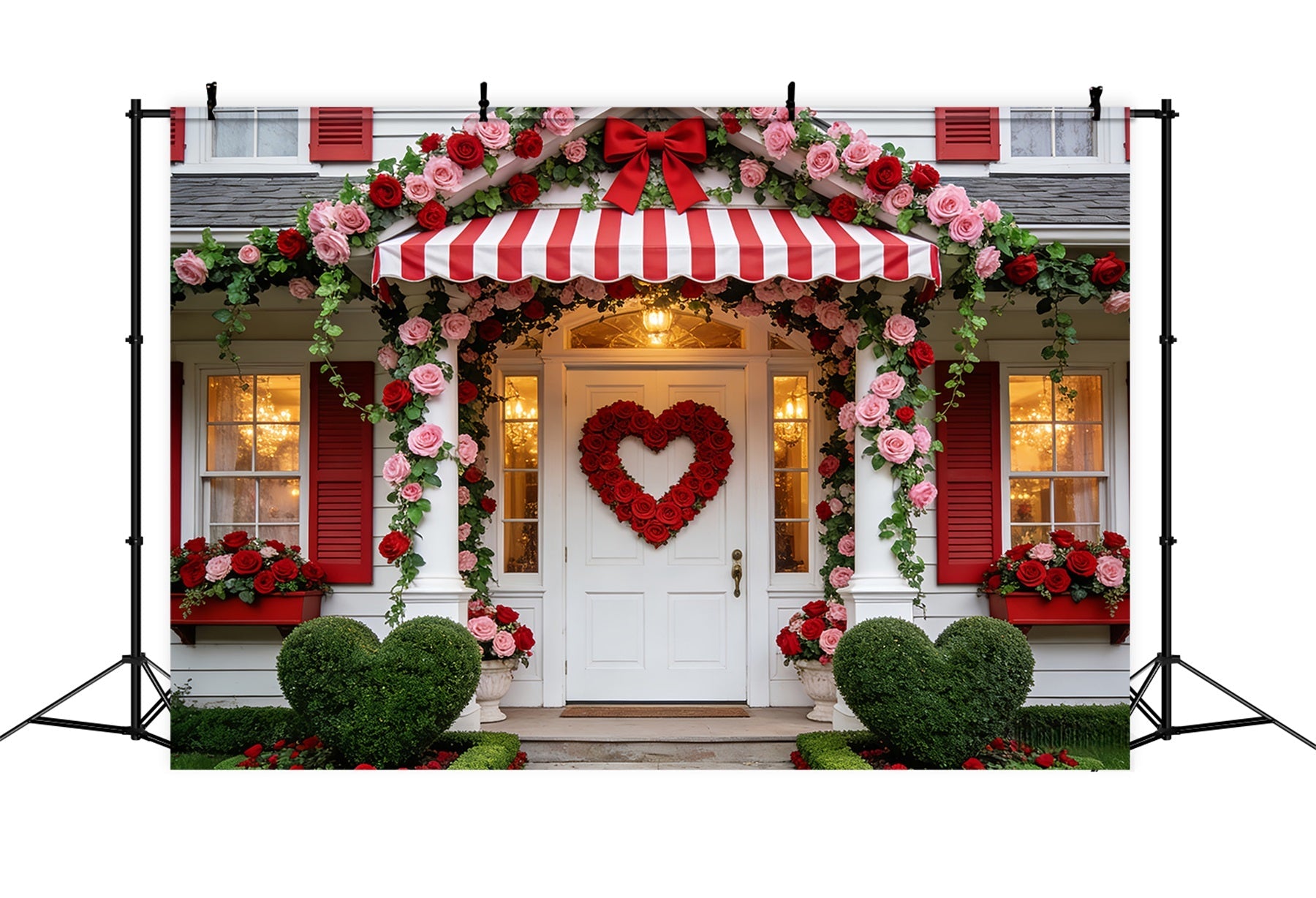 Floral Arch Valentine's Day Backdrop Rose Heart Porch Romantic Backdrop UK LXX512-95