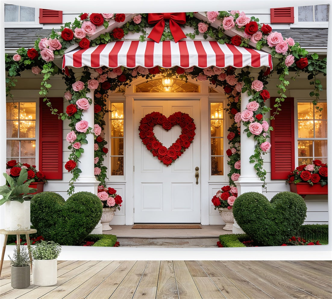 Floral Arch Valentine's Day Backdrop Rose Heart Porch Romantic Backdrop UK LXX512-95