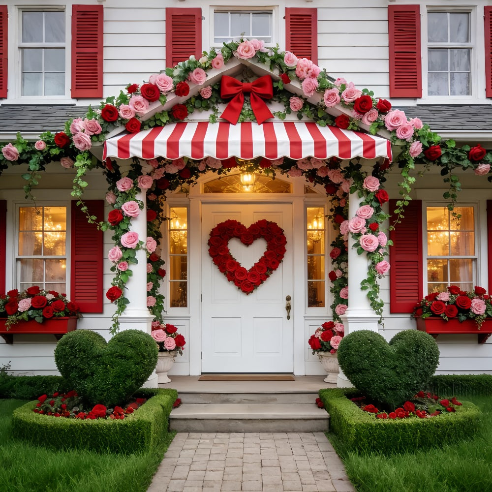 Floral Arch Valentine's Day Backdrop Rose Heart Porch Romantic Backdrop UK LXX512-95