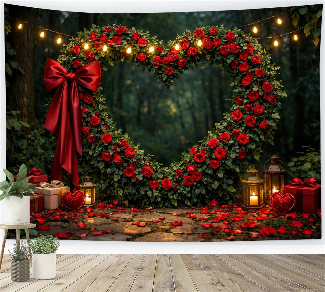 Red Rose Heart Backdrop Forest Flower Archway Gift Box Valentine Backdrop UK LXX512-96