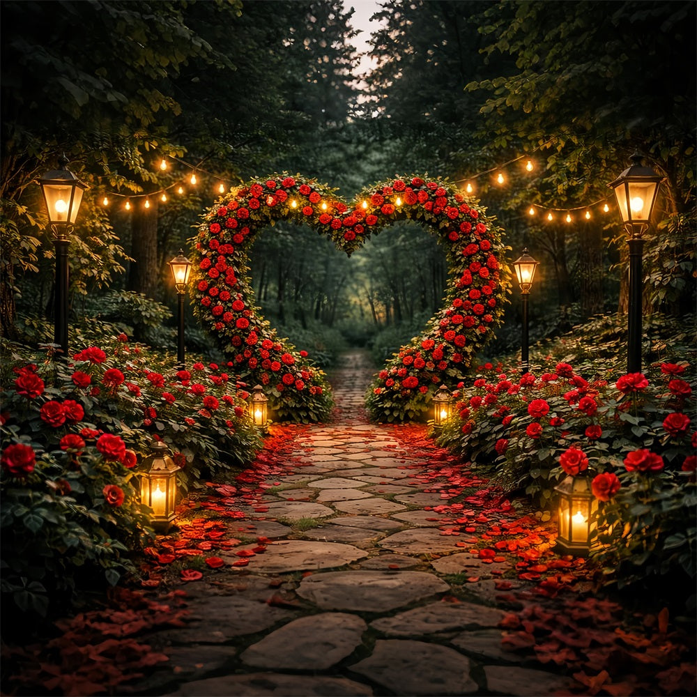 Red Rose Backdrop Garden Lantern Heart Pathway Floral Arch Valentine Backdrop UK LXX512-97