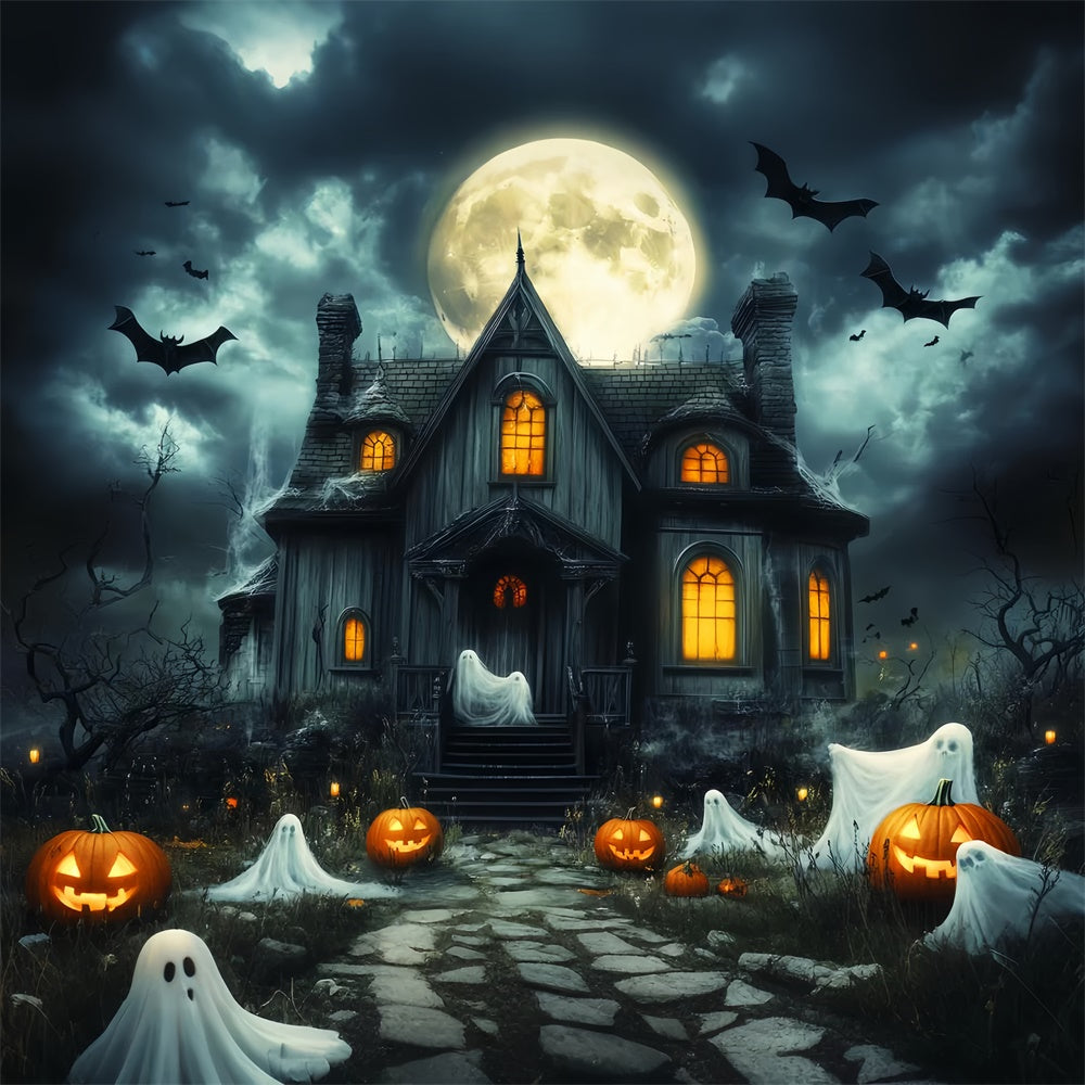 Haunted House Backdrop Moon Ghost Parade Halloween Backdrop UK LXX57-104