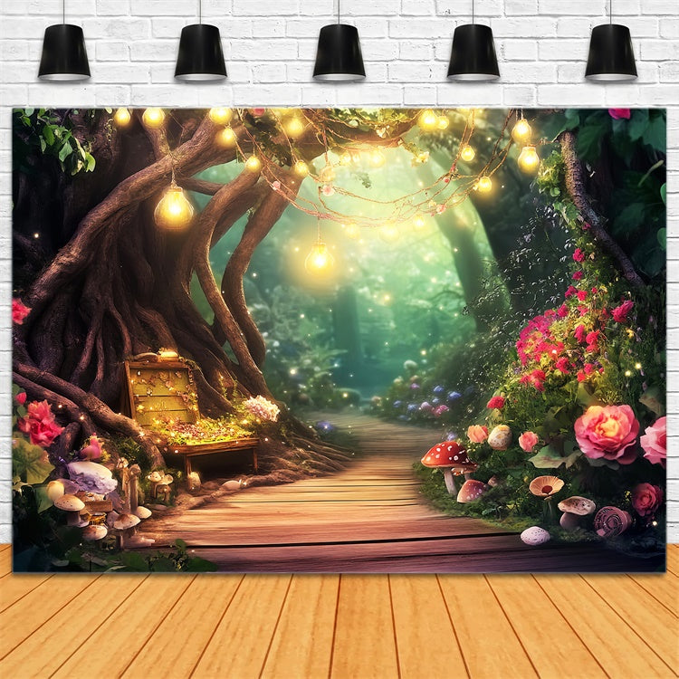 Magical Forest Backdrop Mushroom Pathway Glow Backdrop UK LXX57-117