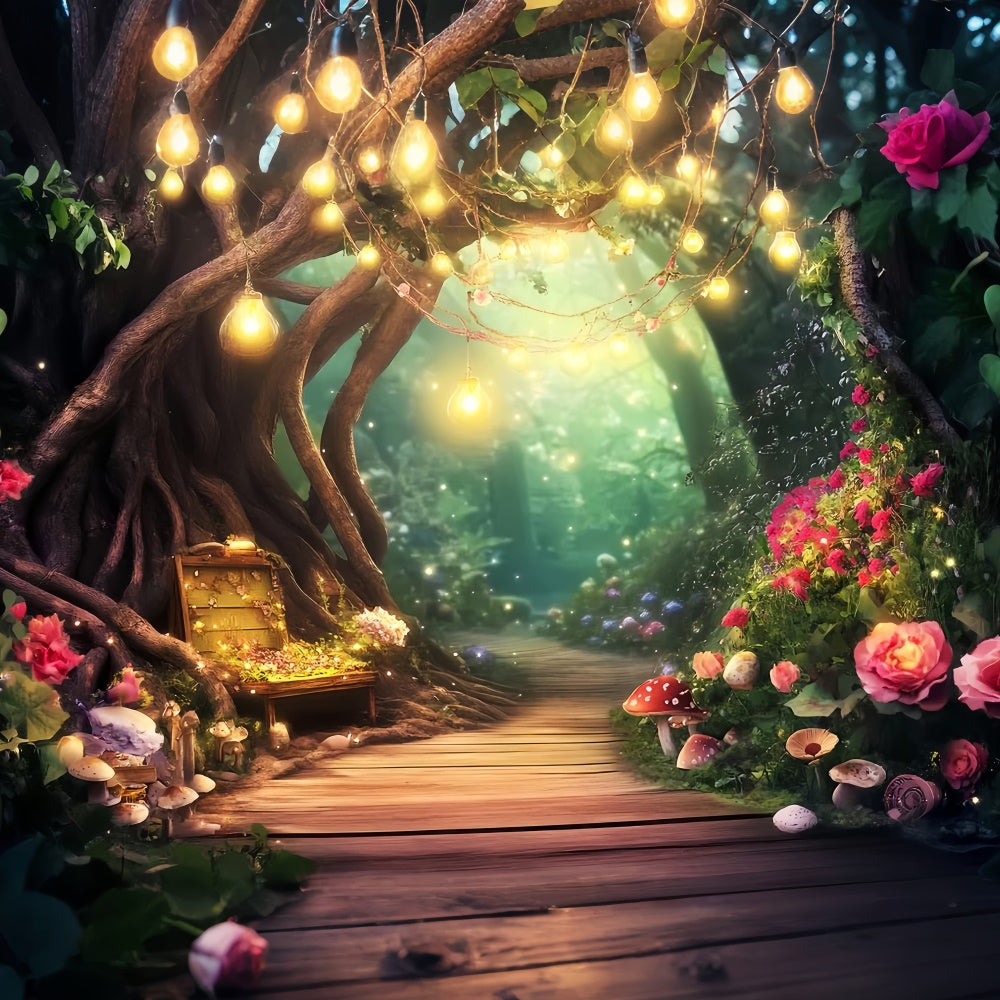Magical Forest Backdrop Mushroom Pathway Glow Backdrop UK LXX57-117