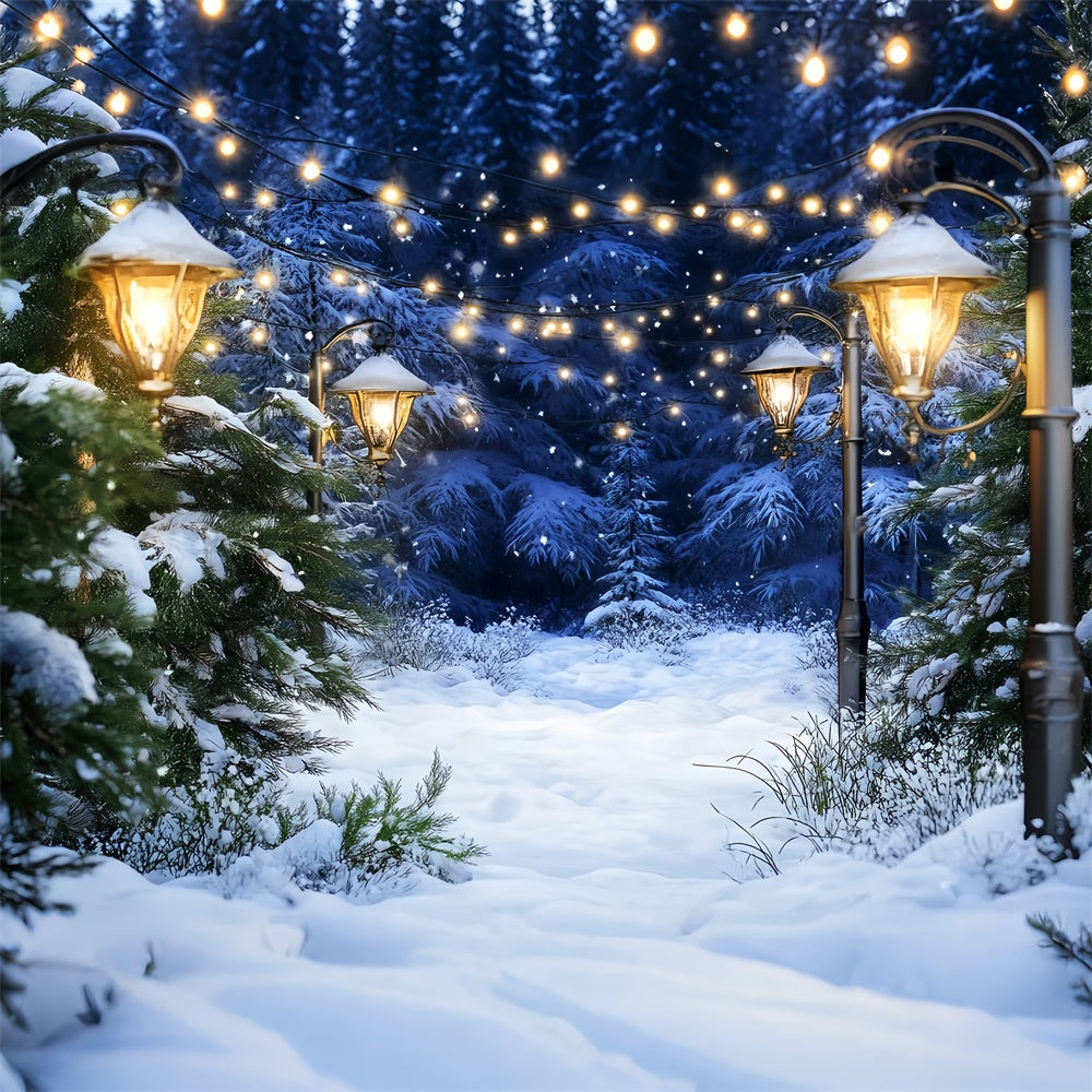 Snow Forest Backdrop Cozy Lighted Pines Backdrop UK LXX57-123