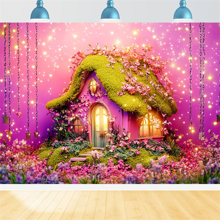 Fairytale Forest Backdrop Pink Meadow House Backdrop UK LXX57-126