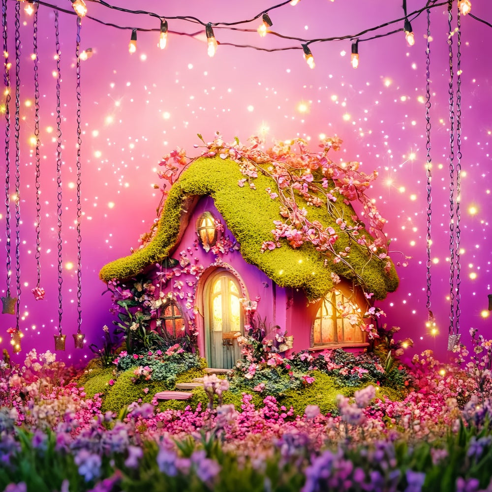 Fairytale Forest Backdrop Pink Meadow House Backdrop UK LXX57-126