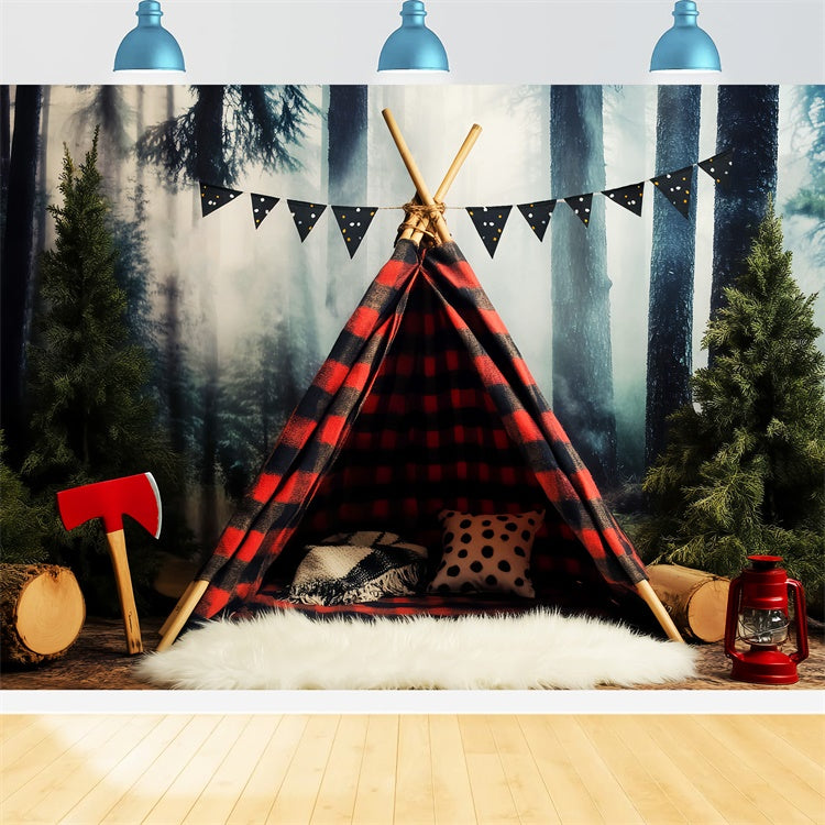 Woodland Forest Backdrop Rustic Camp Tent Backdrop UK LXX57-130