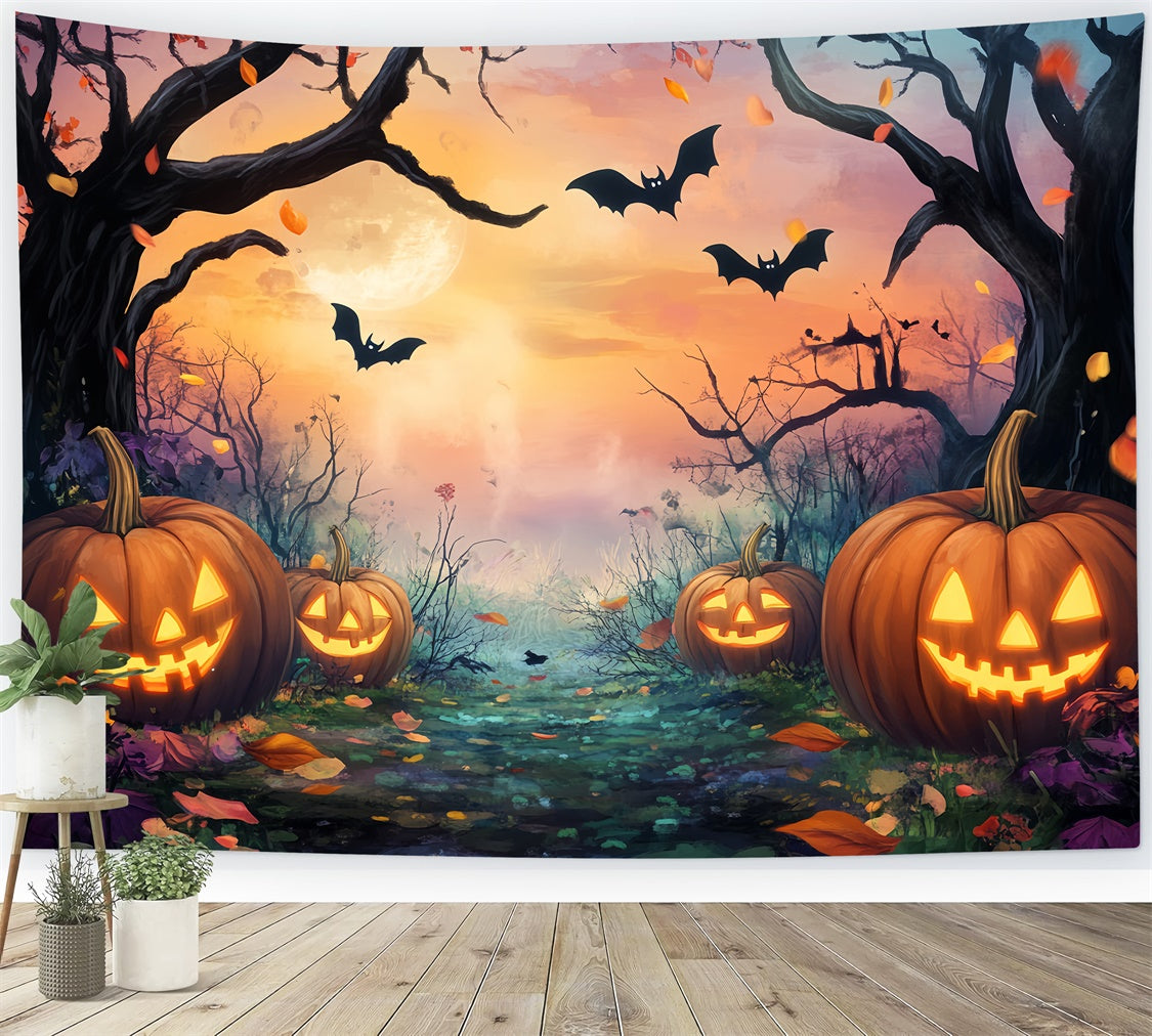 Halloween Forest Backdrop Moonlit Pumpkin Path Backdrop UK LXX57-143