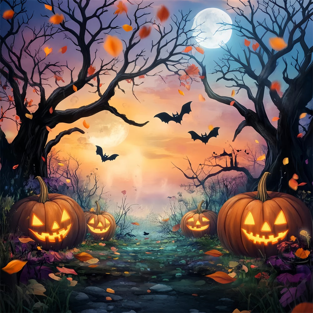 Halloween Forest Backdrop Moonlit Pumpkin Path Backdrop UK LXX57-143