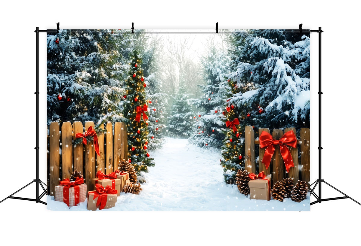 Christmas Forest Backdrop Snowy Pines Presents Backdrop UK LXX57-144
