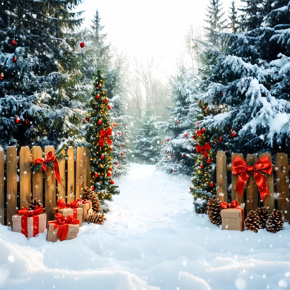 Christmas Forest Backdrop Snowy Pines Presents Backdrop UK LXX57-144