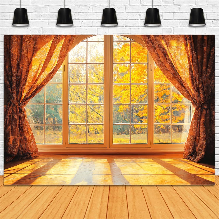 Fall Photo Backdrop Golden Maple Window View Backdrop UK LXX57-148