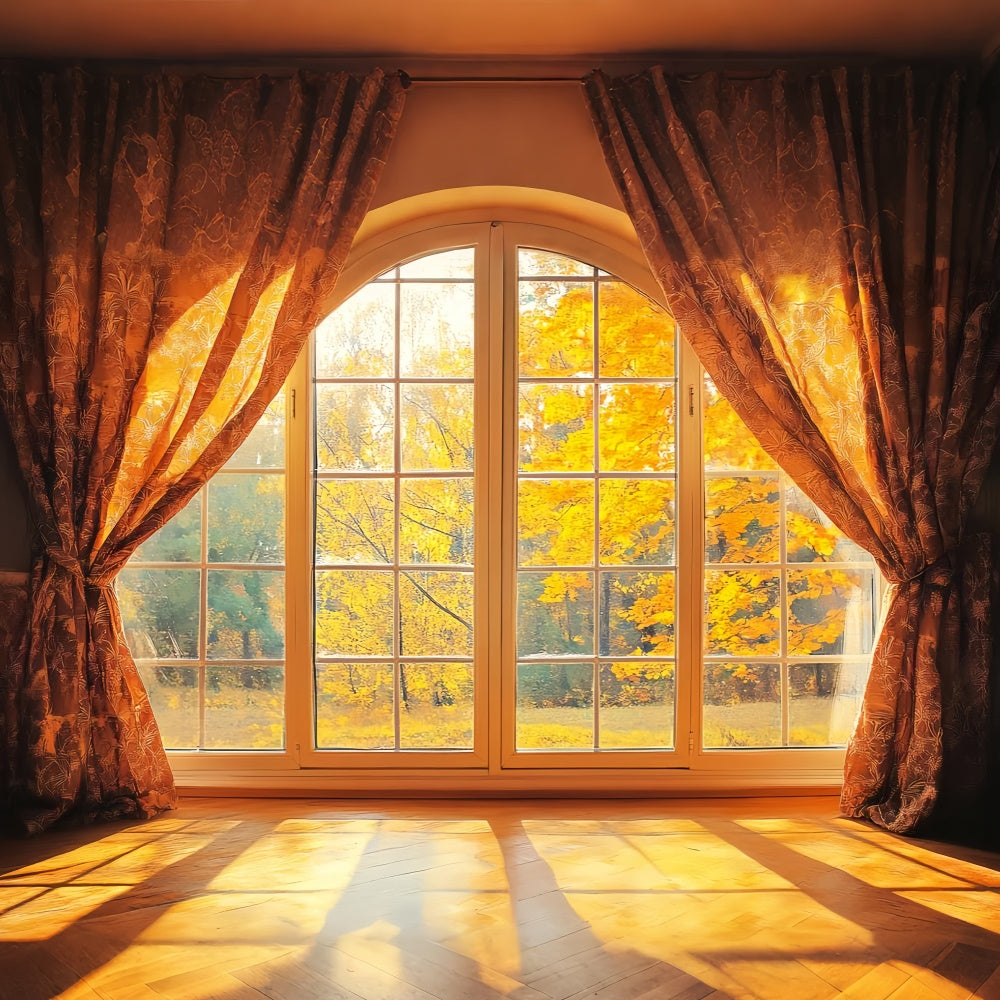 Fall Photo Backdrop Golden Maple Window View Backdrop UK LXX57-148