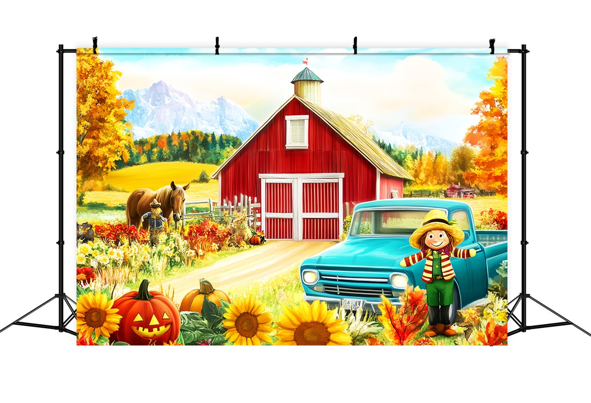 Red Barn Backdrop Pumpkin Harvest Fun Fall Backdrop UK LXX57-150