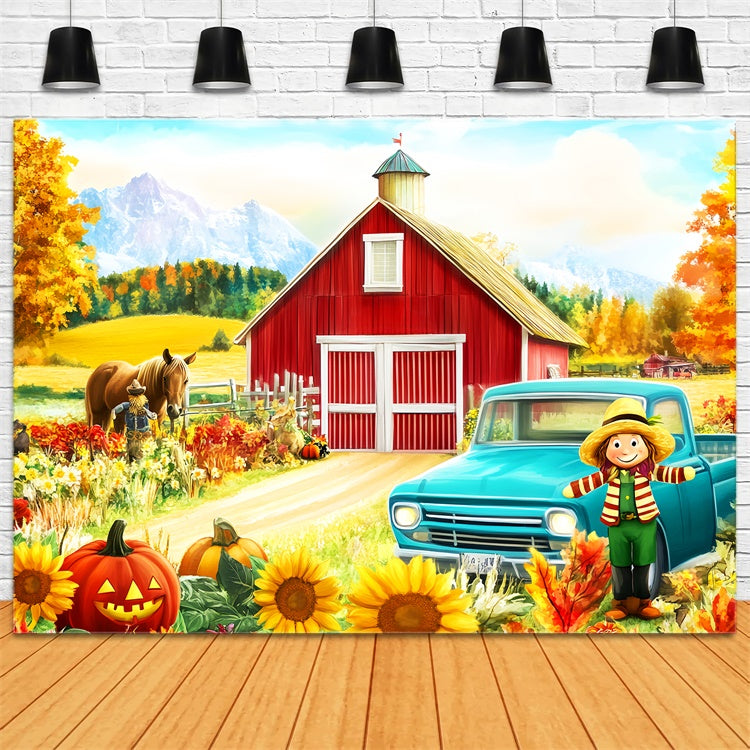 Red Barn Backdrop Pumpkin Harvest Fun Fall Backdrop UK LXX57-150
