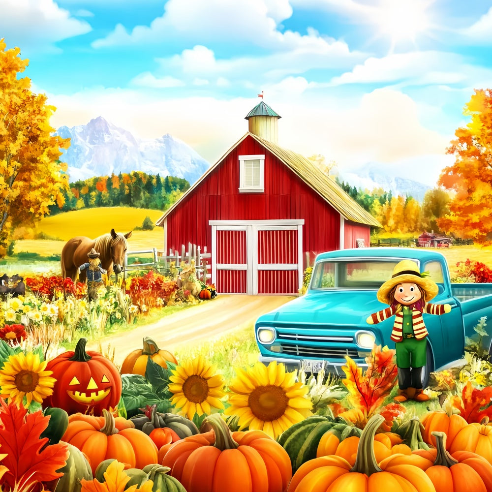Red Barn Backdrop Pumpkin Harvest Fun Fall Backdrop UK LXX57-150