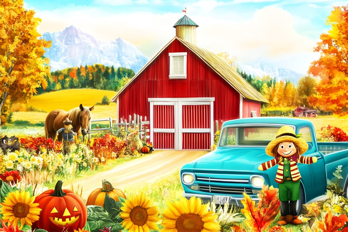 Red Barn Backdrop Pumpkin Harvest Fun Fall Backdrop UK LXX57-150