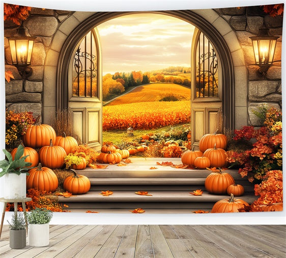 Fall Photo Backdrop Golden Fields Stone Arch Backdrop UK LXX57-158