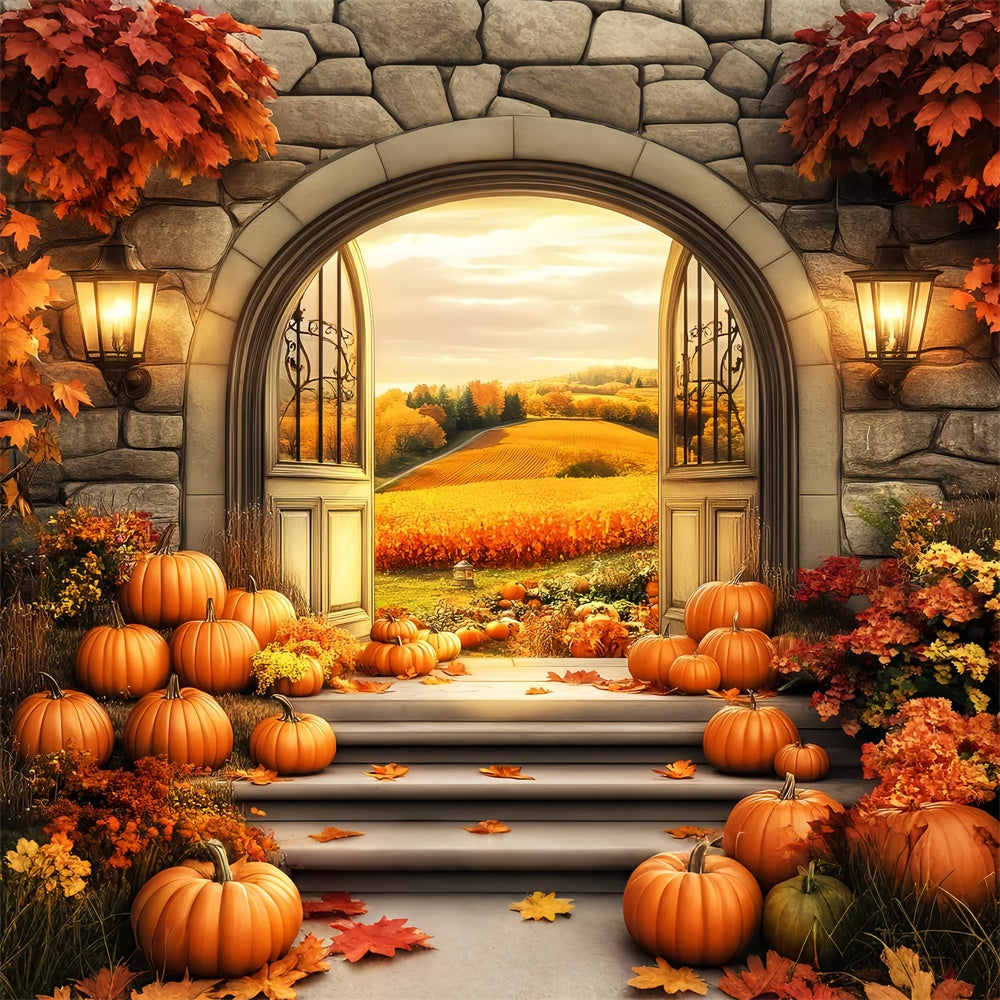 Fall Photo Backdrop Golden Fields Stone Arch Backdrop UK LXX57-158
