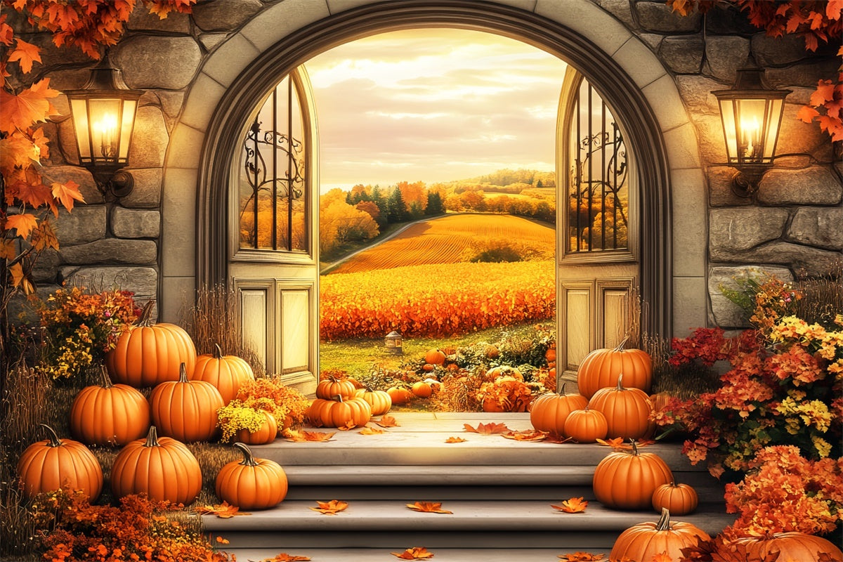 Fall Photo Backdrop Golden Fields Stone Arch Backdrop UK LXX57-158